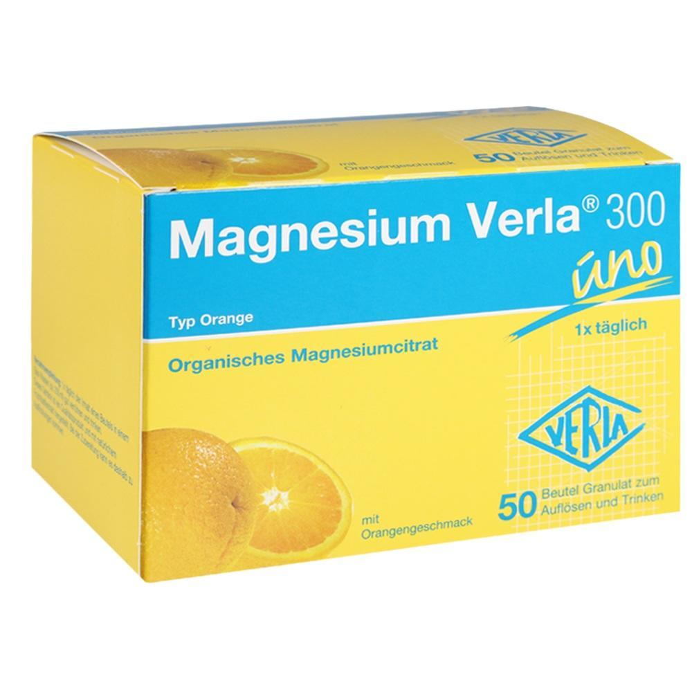 Gelbe Magnesiumverpackung mit Orangengeschmack, 50 Beutel zum Auflösen.
