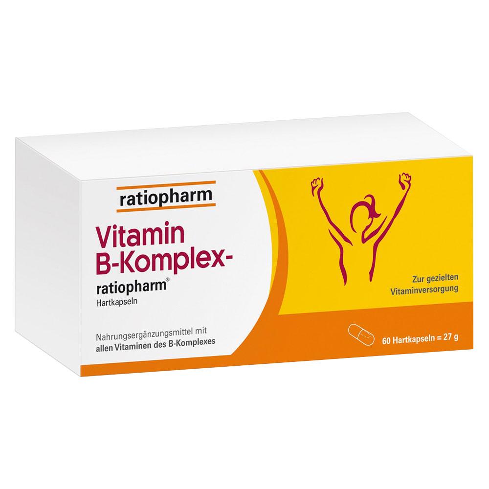 Eine Packung Vitamin B-Komplex von ratiopharm mit 60 Hartkapseln.